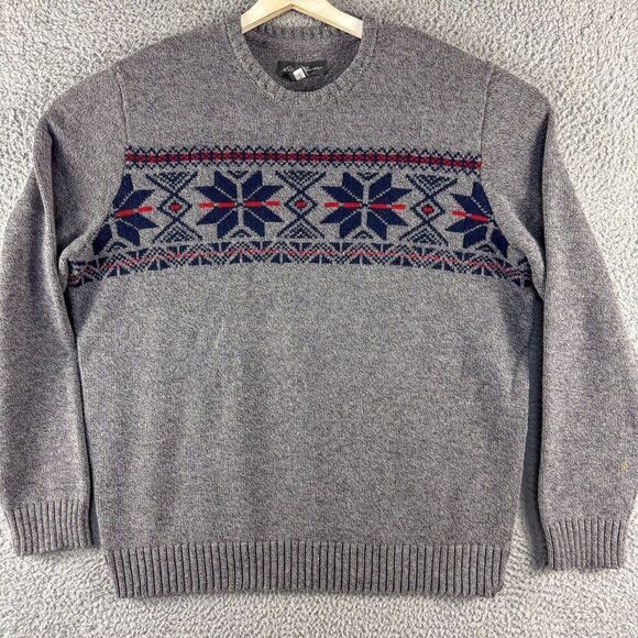 Eddie Bauer Nordic Sweater Mens XL Gray Wool Blend Winter Colorful Outdoor Ski‎ - Picture 1 of 13